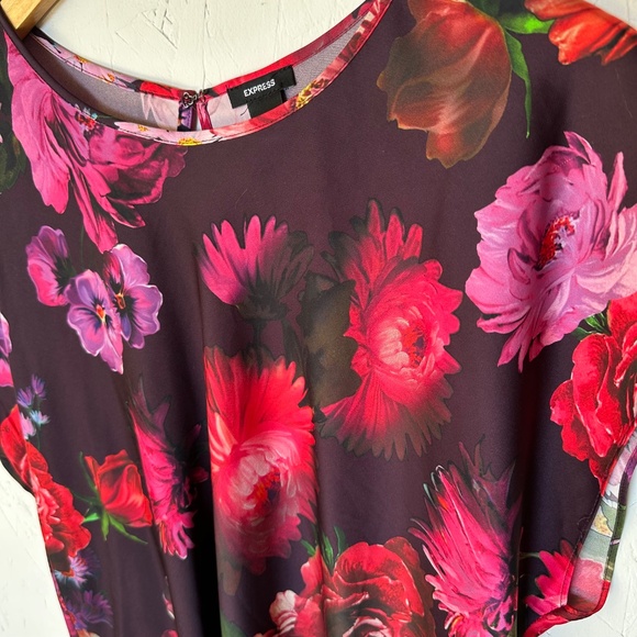 Express Black Floral Print Polyester Blouse Large - Picture 4 of 10